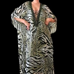 Camilla Frank Luxury Silk Beaded Crystal Kaftan Caftan